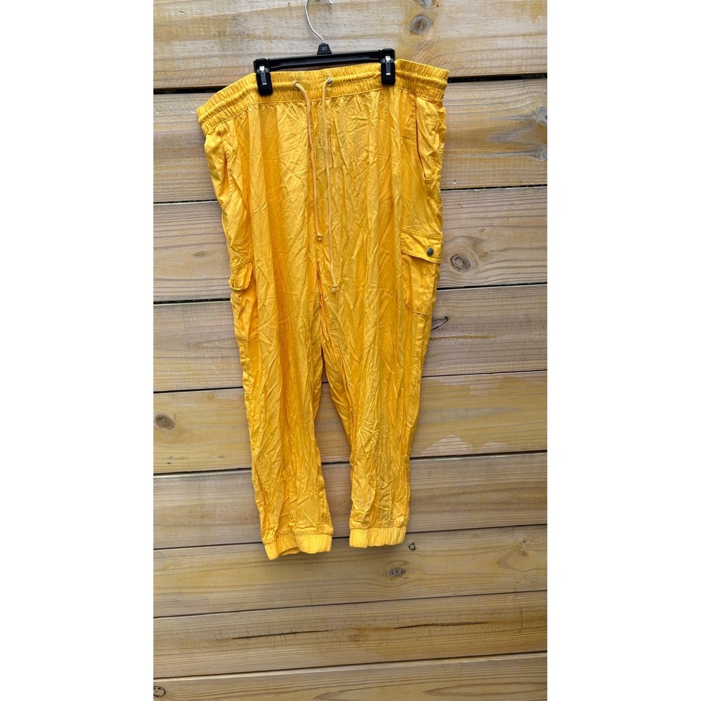 Helium London Yellow Cargo Jogger Pants Plus Size 3X Rayon Drawstring 22282XR
